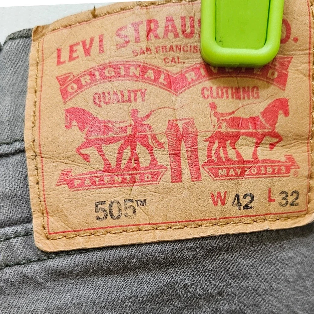 Levi Strauss 505 Mens Jeans W42 L32 Gray/Green Waterless Straight‎ Fit